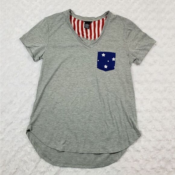 Long length American flag short sleeve curved hem tee - Picture 1 of 7